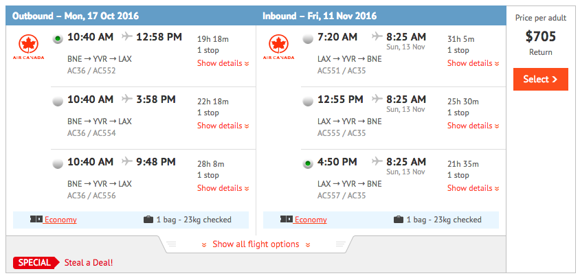 Flight Deal BNE-LAX AC Oct 2016 2