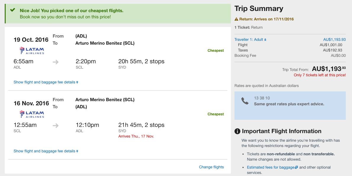 Flight Deal ADL-SCL