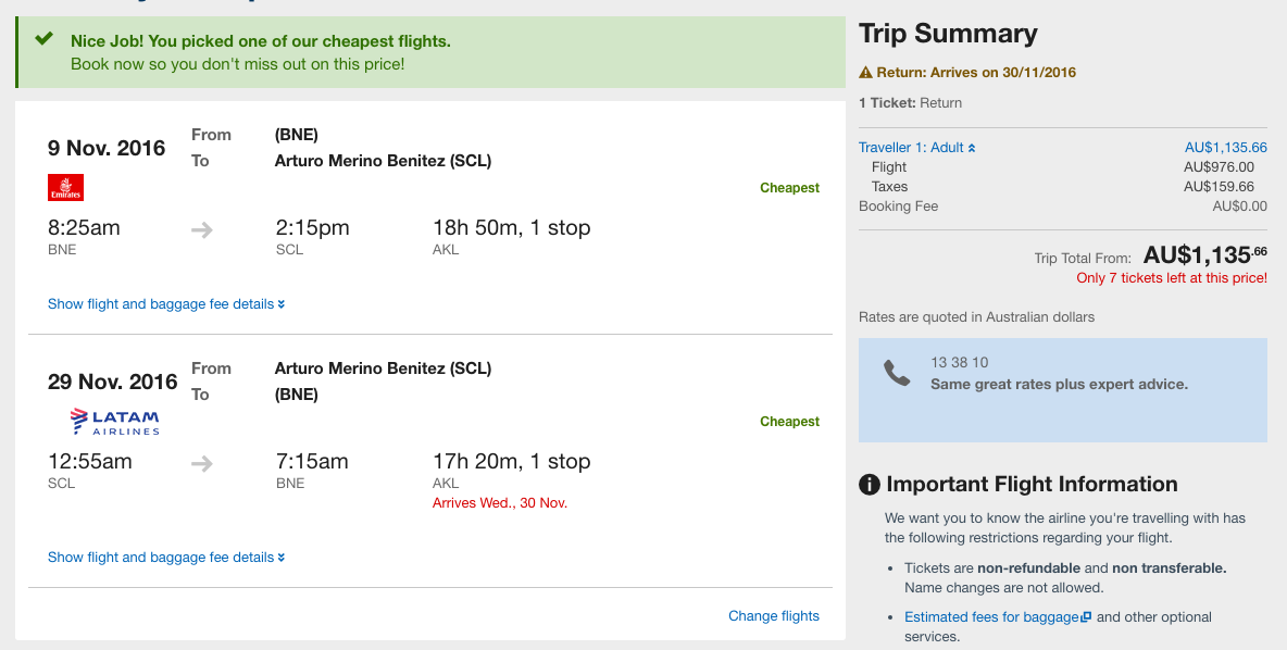 Flight Deal BNE-SCL