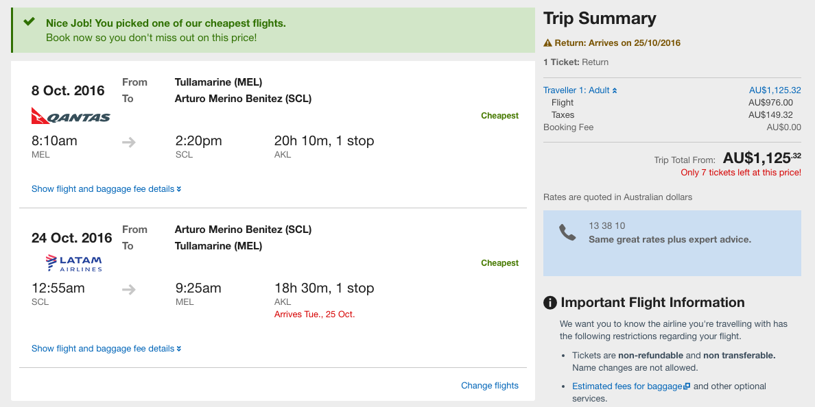 Flight Deal MEL-SCL