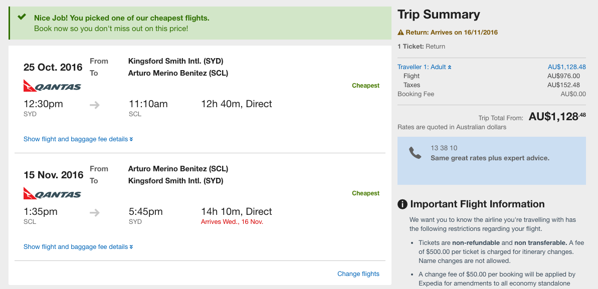 Flight Deal SYD-SCL