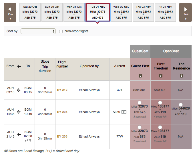 Etihad First Apartment Mumbai availability