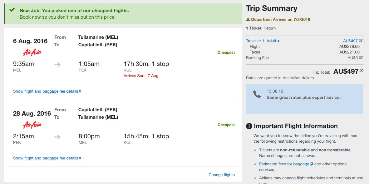 Flight Deal AirAsia MEL-PEK