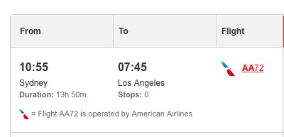 AA flight on Qantas website