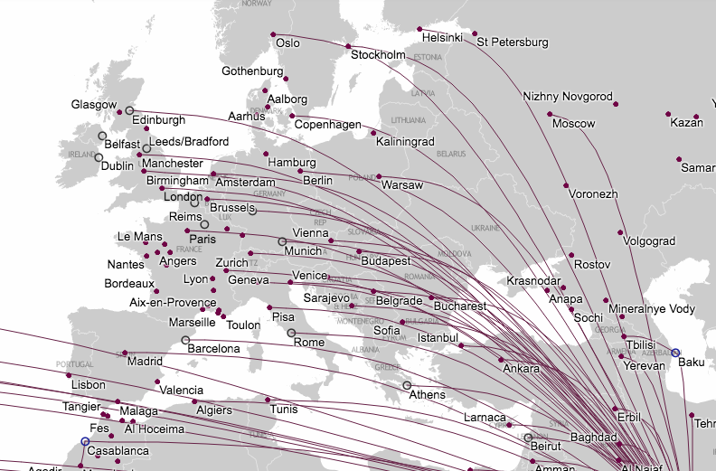 Qatar Europe Route Map