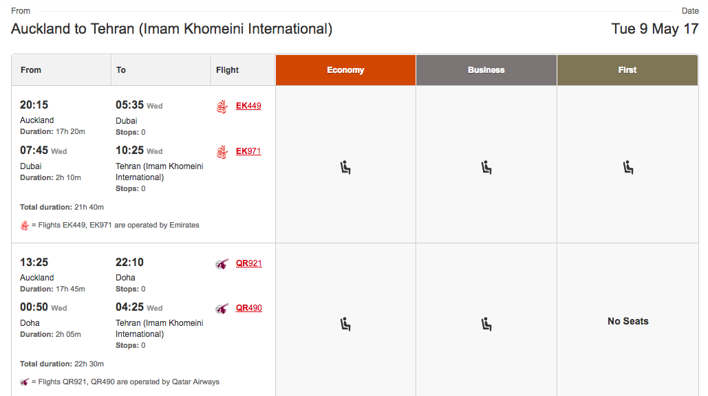 Iran QF EK EY AKL-IKA availability | Point Hacks