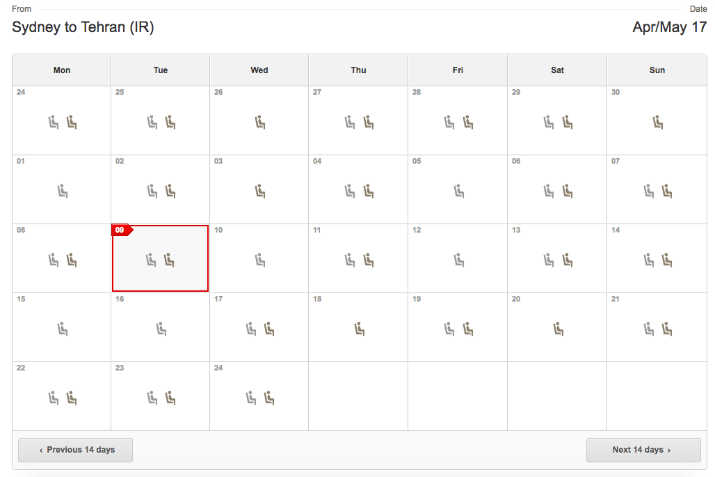 Iran QF SYD-IKA availability | Point Hacks